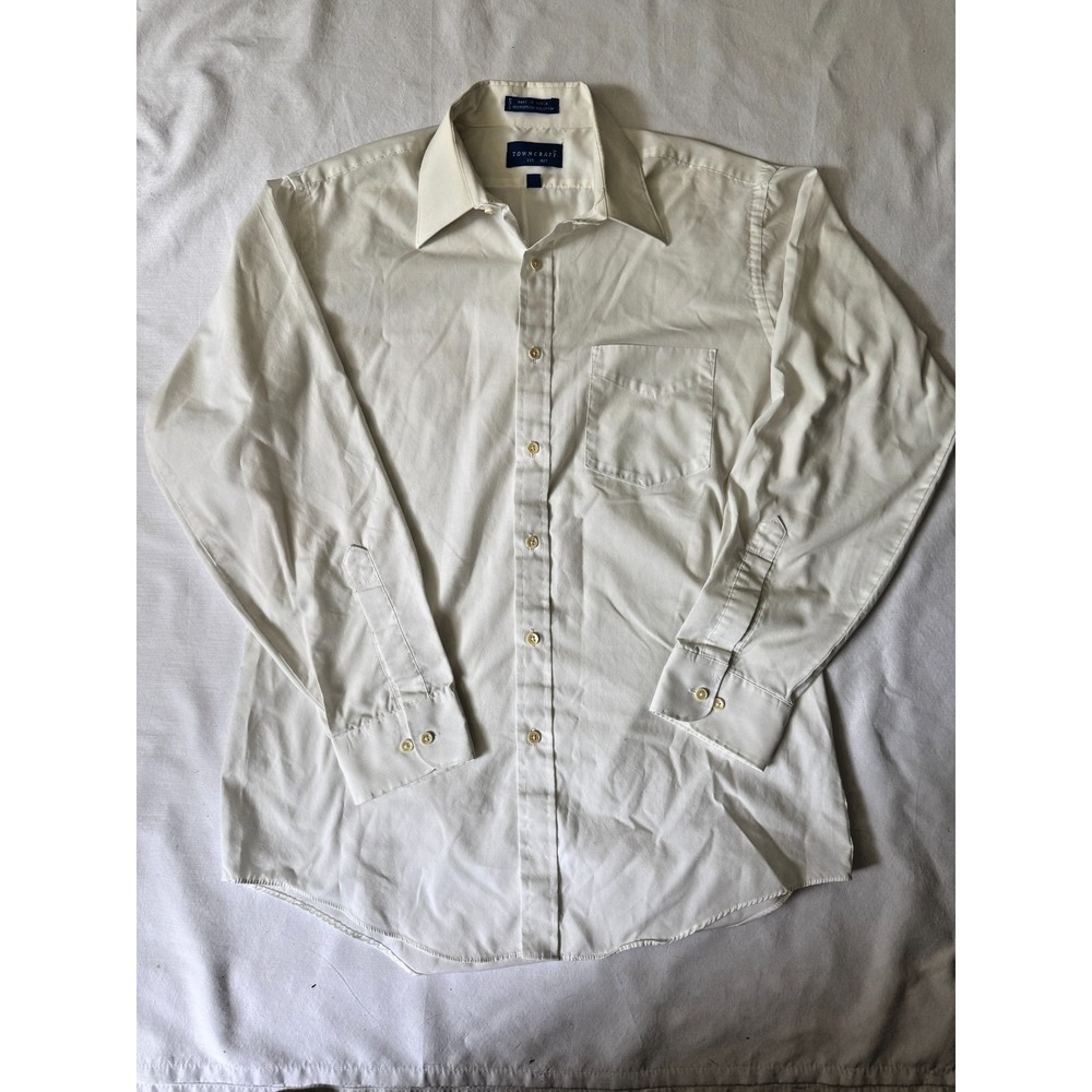 Vintage Towncraft Dress Shirt Mens Long Sleeve White Solid Poly Cotton 15 1/2 32
